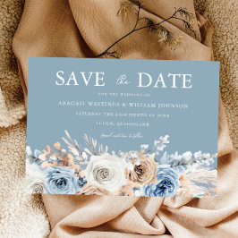 Dusty Blue & White Bohemisch Floral Moderne Hochze Save The Date