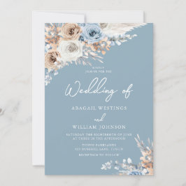 Dusty Blue White Bohemisch Watercolor Wedding Einladung