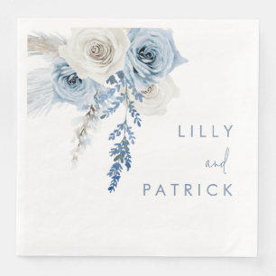 Dusty Blue & White Boho Floral Wedding Verlobung Serviette