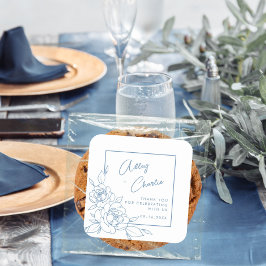 Dusty Blue White Botanic Gastgeschenk Hochzeit Vie Quadratischer Aufkleber