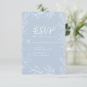 Dusty Blue White Botanical Blätter Wedding RSVP Karte (Stehend Vorderseite)