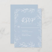 Dusty Blue White Botanical Blätter Wedding RSVP Karte (Vorne/Hinten)