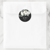 Dusty Blue & White Botanical Monogram - Black Runder Aufkleber (Tasche)