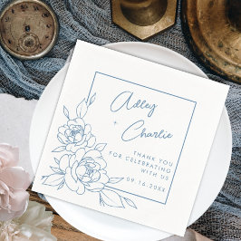 Dusty Blue & White Botanical Names Wedding Napkins Serviette