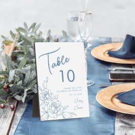 Dusty Blue & White Botanical Wedding Tischnummer Fotoplatte