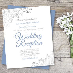 Dusty Blue & White BUDGET Hochzeitsempfang einlade