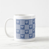 Dusty Blue White Buffalo Karierte Patchwork Herzen Kaffeetasse (Links)