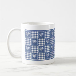 Dusty Blue White Buffalo Karierte Patchwork Herzen Kaffeetasse