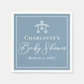 Dusty Blue White Chic Minimalistisch Baby Dusche Serviette (Vorderseite)