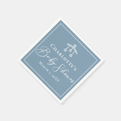 Dusty Blue White Chic Minimalistisch Baby Dusche Serviette (Ecke)