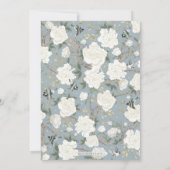 Dusty Blue White Chinoiserie Floral Baby Dusche Einladung (Rückseite)