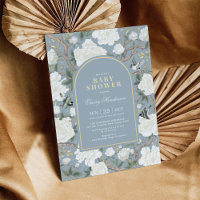 Dusty Blue White Chinoiserie Floral Baby Dusche