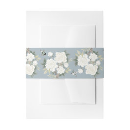 Dusty Blue White Chinoiserie Floral Wedding Einladungsbanderole