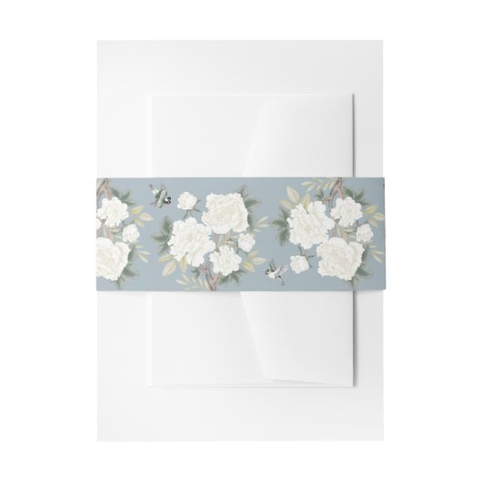 Dusty Blue White Chinoiserie Floral Wedding Einladungsbanderole (Vorderseite Beispiel)