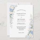 Dusty Blue White Cream Florals Wedding Einladung (Vorderseite)