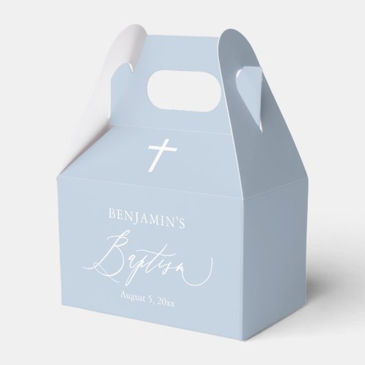 Dusty Blue White Cross Baptisbox Geschenkschachtel (Vorderseite)
