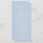 Dusty Blue White Cross Baptissekarte Menükarte (Vorne/Hinten)