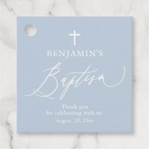 Dusty Blue White Cross Boy Taufe Anhänger Tags