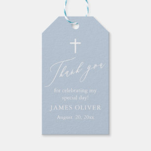Dusty Blue White Cross Boy Taufe Gift Tags Geschenkanhänger