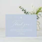 Dusty Blue White Cross Taufe Danke Karte (Stehend Vorderseite)
