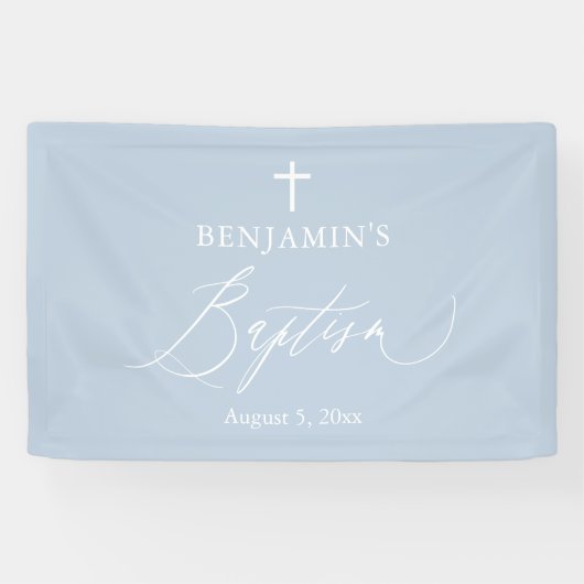 Dusty Blue White Cross Taufe Hintergrund-Banner Banner (Horizontal)