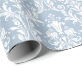 Dusty Blue White Damask Elegante Hochzeit Geschenkpapier (Rolleneckpunkt)