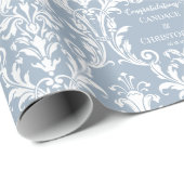 Dusty Blue White Damask Name & Glückwünsche Geschenkpapier (Rolleneckpunkt)
