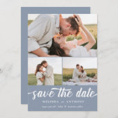 Dusty Blue White EleganBold Fett Script Foto Colla Save The Date (Vorne/Hinten)