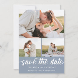 Dusty Blue White EleganBold Fett Script Foto Colla Save The Date