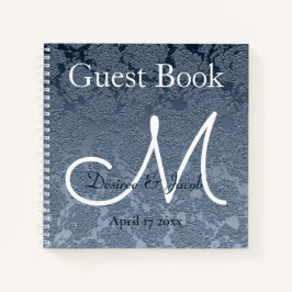 Dusty Blue White Elegant Wedding Monogram Notizblock