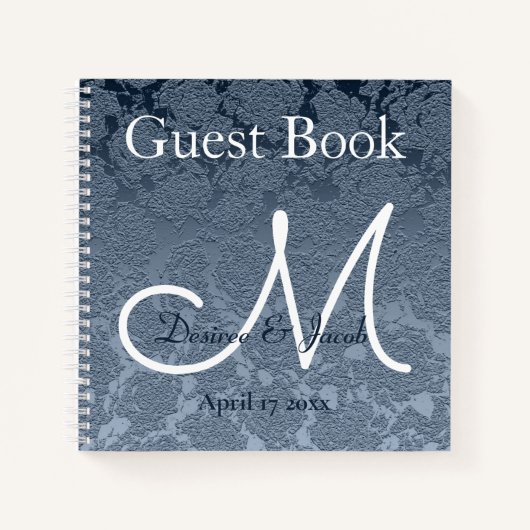 Dusty Blue White Elegant Wedding Monogram Notizblock (Vorderseite)