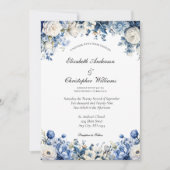 Dusty Blue White Elegante Blumenwasser Hochzeit Einladung (Vorderseite)