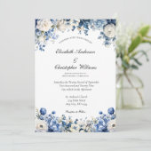 Dusty Blue White Elegante Blumenwasser Hochzeit Einladung (Stehend Vorderseite)