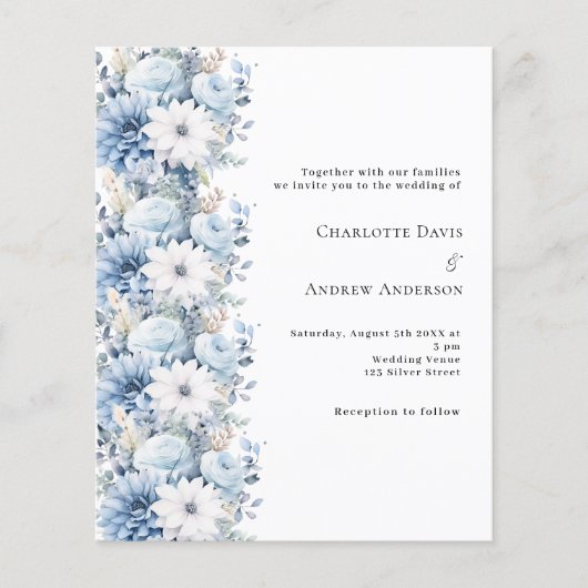 Dusty Blue White Floorals Einladung (Vorderseite)
