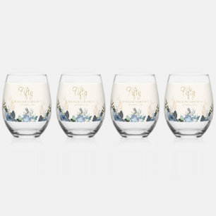 Dusty Blue White Floral 50 Geburtstag Set 4 Weinglas Ohne Stiel