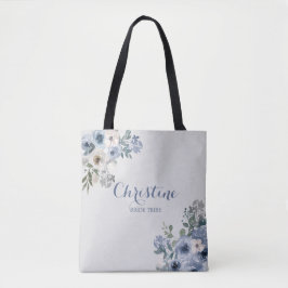 Dusty Blue White Floral Bribe Tribe Tote Bag Tasche