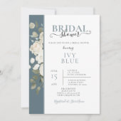 Dusty Blue White Floral Bridal Dusche Einladung (Vorderseite)