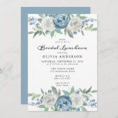 Dusty Blue & White Floral Bridal Luncheon Einladung (Vorne/Hinten)