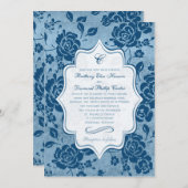 Dusty Blue, White Floral Damask Hochzeitseinladung Einladung (Vorne/Hinten)
