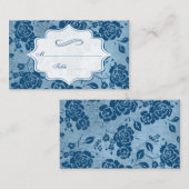 Dusty Blue, White Floral Damask Platzkarten (Vorne/Hinten)