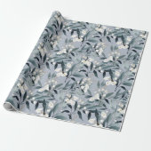 Dusty Blue White Floral Eukalyptus Geschenkpapier (Ungerollt)