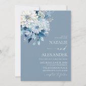Dusty Blue White Floral Flower Garden Wedding Einladung (Vorderseite)