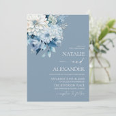 Dusty Blue White Floral Flower Garden Wedding Einladung (Stehend Vorderseite)
