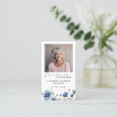 Dusty Blue White Floral Foto Gedenkkarte Visitenkarte (Stehend Vorderseite)