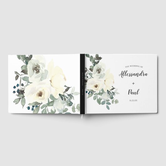 Dusty Blue & White Floral Gästebuch (Voll)