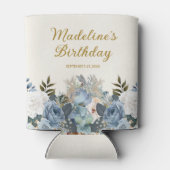 Dusty Blue White Floral Gold Geburtsname Dosenkühler (Rückseite)