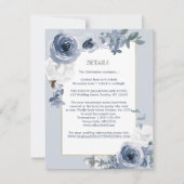 Dusty Blue White Floral Gold Wedding Details Card Einladung (Vorderseite)