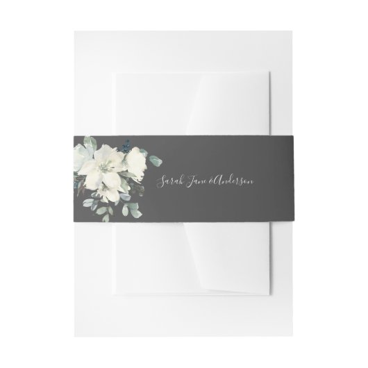 Dusty Blue & White Floral- Grau Einladungsbanderole (Vorderseite Beispiel)