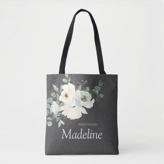 Dusty Blue & White Floral- Grau Tasche (Vorderseite)