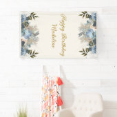 Dusty Blue White Floral Happy Birthday Vertikal Banner (Insitu)